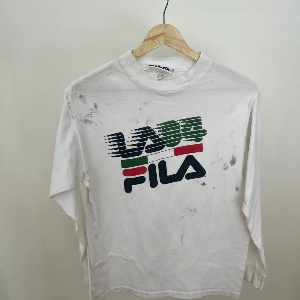 Vintage Fila LA84 Olympics White and Green Graphic Long Sleeve Tee - Picture 2 of 5